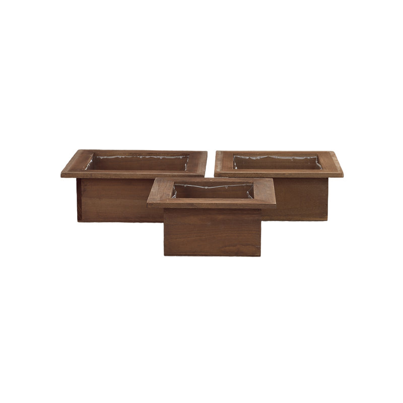 Wooden Square Planter Set Of Three Matte Finish Natural