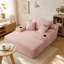 Chaise longue convertible en peluche rose | Canapé-lit sans dossier avec grands accoudoirs | Coussins décoratifs avec porte-gobelet | Aucun assemblage requis pour le salon ou la chambre