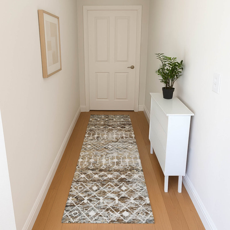 Premium Machine Washable Brennon AMF1638 Geometric Rug, Runner 2'3" x 7'6"