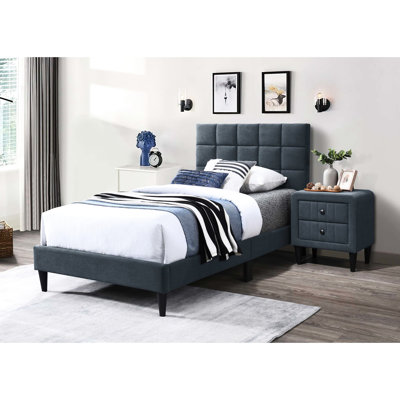 Lit simple avec tête ajustable - support solide à 12 lattes, tissu en mélange de lin, capitonnage élégant pour chambre à coucher, mélange doux, capitonnage intrigant