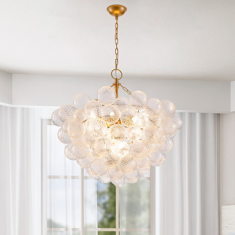 Nordic Bubble Ball Swirled Glass Chandelier, Dia Gild Gold And Clear Blown Glass Small Pendant Light Fixture For Bedroom Study Restaurant