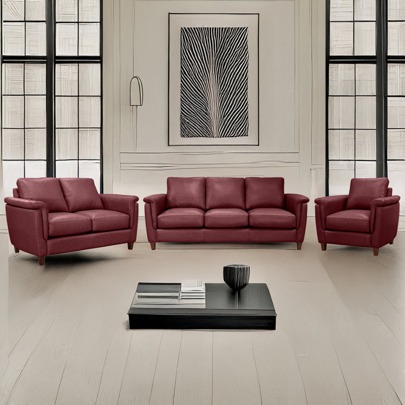 Ensemble de canapé, causeuse et chaise en cuir 100% grain de cuir fabriqué sur commande Altimo, Vin, Sofa, Loveseat and Chair