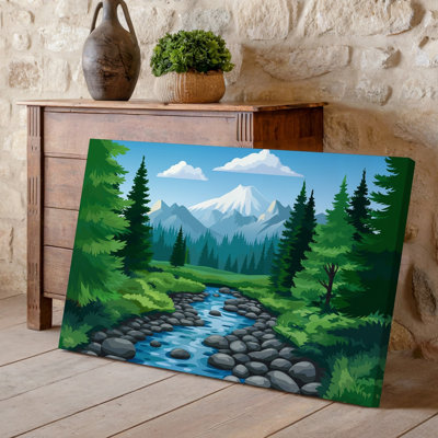 Canvas A Serene Mountain Landscape Featuring A Majestic Snow Capped Peak Wall Art Rising In The Background Surrounded By Lush Green Canvas Wall Art
