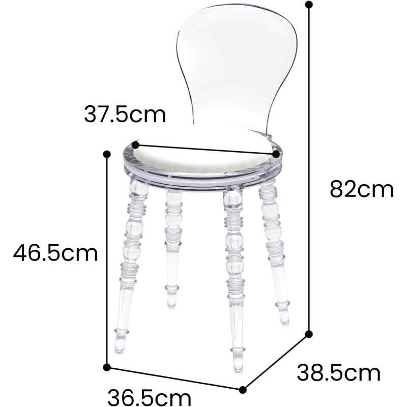 Chaise de coiffeuse Delidle, Blanc, Transparent