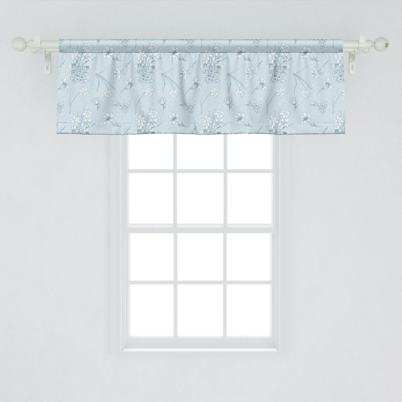 Ambesonne Nature Valance Pack of 2 Vintage Art Flower Bouquets Pale Blue White, 54" W x 12" L