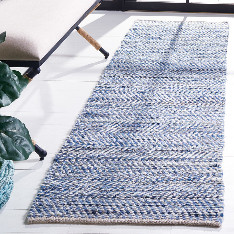 Tapis en laine / coton à tissage plat Denisia bleu / gris clair, Tapis de couloir 2 pi 3 po x 8 pi