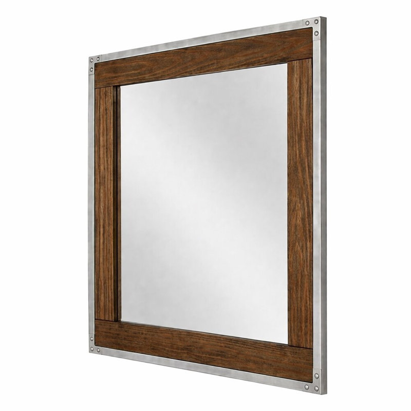 Haliya, chêne foncé, brun et argent, 40 po X P 38 po Miroir H