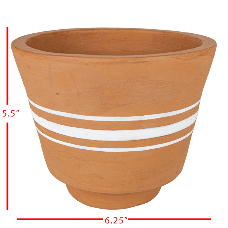 Handcrafted Terracotta Planter with White Stripes for Indoor/Outdoor Use