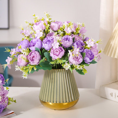  Fleurs de pivoines artificielles, bouquet de fleurs de pivoines en soie mauve pour arrangement de centre de table de fête de fête de naissance