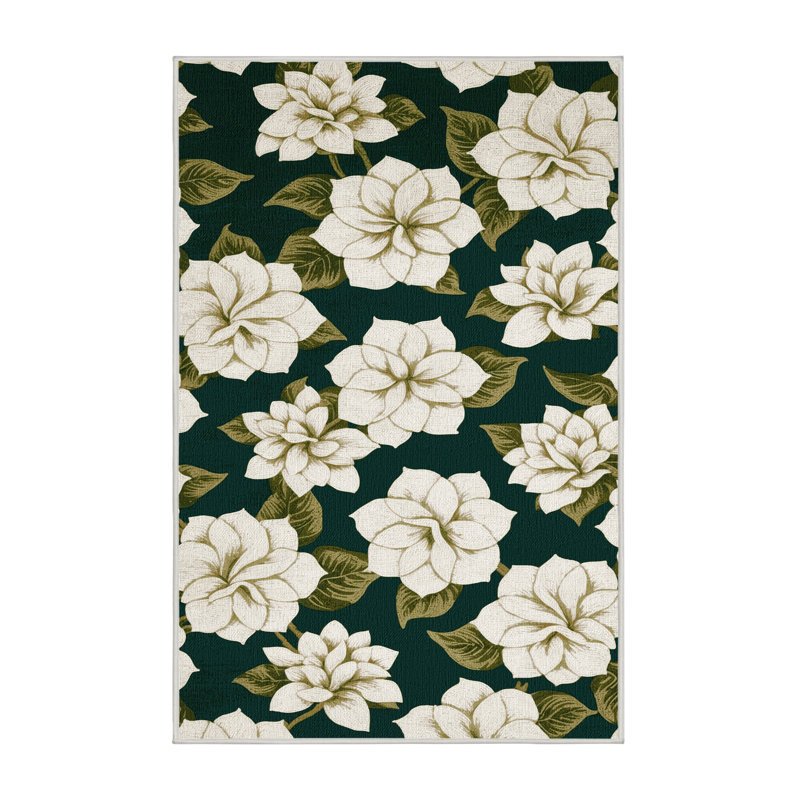 Washable Gardenias Hawaiian Area Rug, Rectangle 7' x 9'