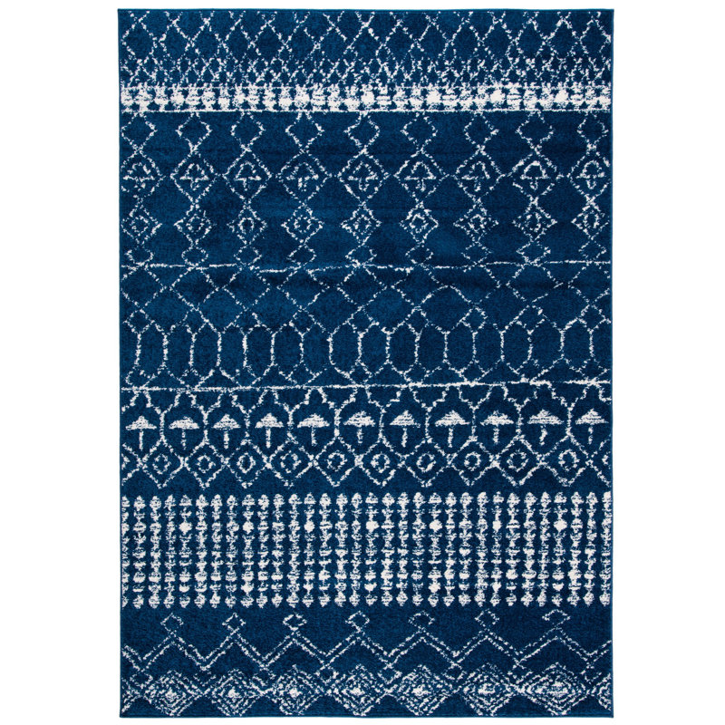 Tapis bleu marine à motif géométrique Cobos, Rectangulaire 3 pi x 5 pi