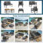 Grey 6-7 Seater Modular Outdoor Sofa Set With Nesting Tables, Sturdy Metal Frame, Washable Cushions