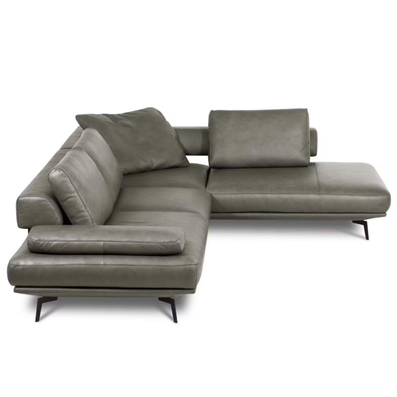 Trumansburg Leather Corner Sofa , Right Hand Facing, Grey