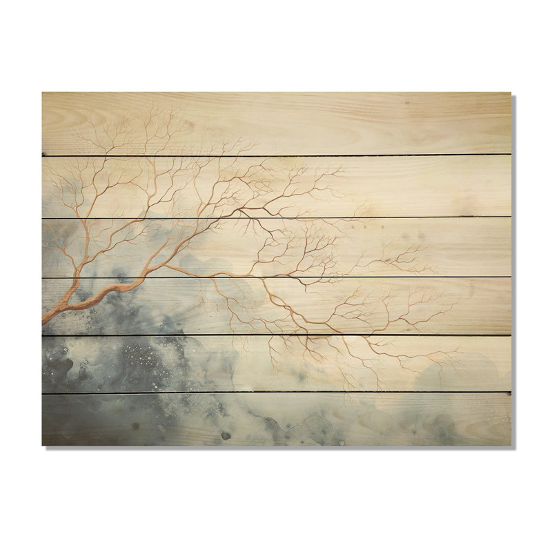 Forêt de rivière calme et minimalisme beige, forêt de rivière, art sur bois de pin naturel, H 24 po x l 32 po
