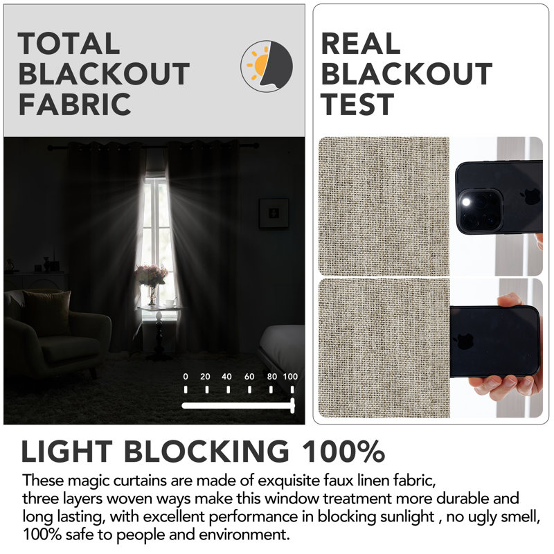 Melosa Blackout Curtain Pair, Linen, 52" W x 90" L