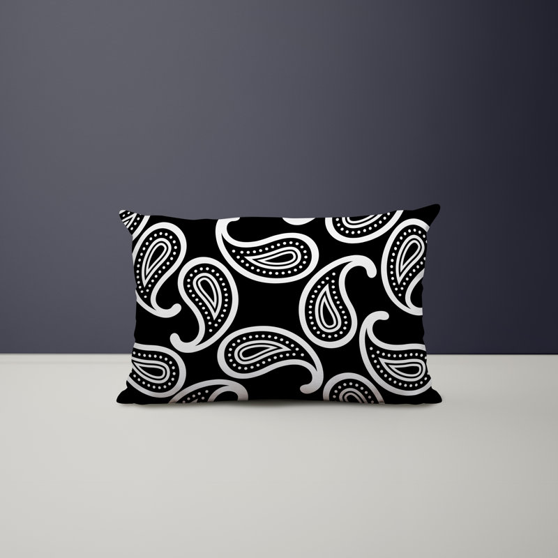 Paisley Outdoor Reversible Throw Pillow, Black