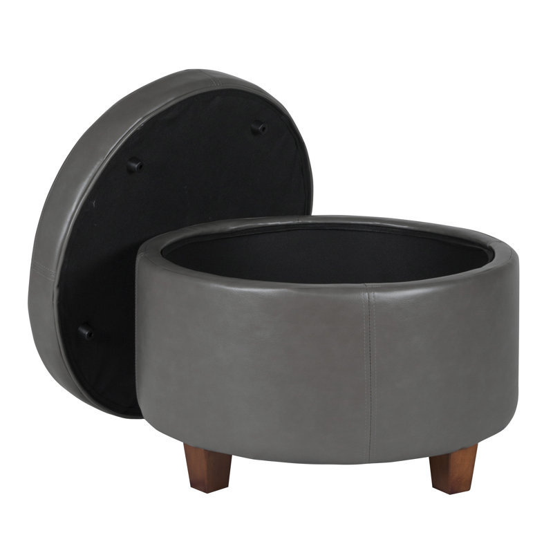 Repose-pieds rond en similicuir avec rangement l 24 po Breyonce, Similicuir gris anthracite