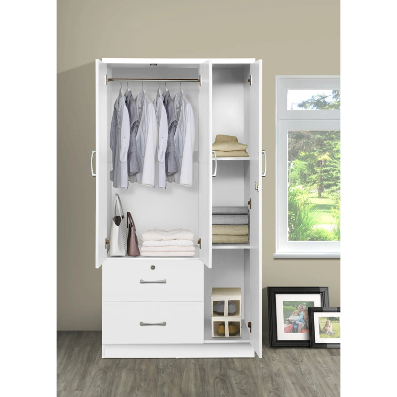 Garde-robe 3 portes / 2 tiroirs, Blanc
