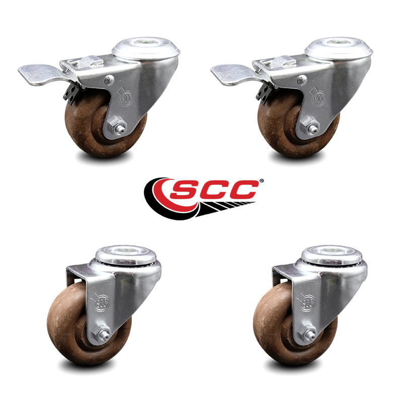 3 Inch High Temp Glass Filled Nylon Bolt Hole Caster Set with 2 Total Lock Brake