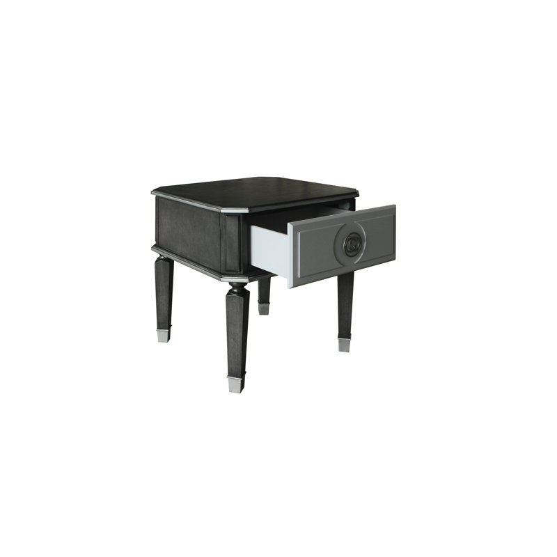 Table de bout de salon gris anthracite et gris avec rangement pratique, table de chevet élégante, moderne et décorative