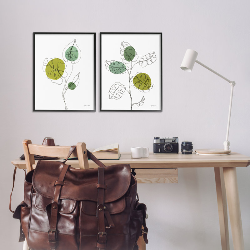 «Minimalist Line Monstera Plants», ensemble de 2 giclées encadrées par Yvette St. Amant, Giclée encadrée noir minuit