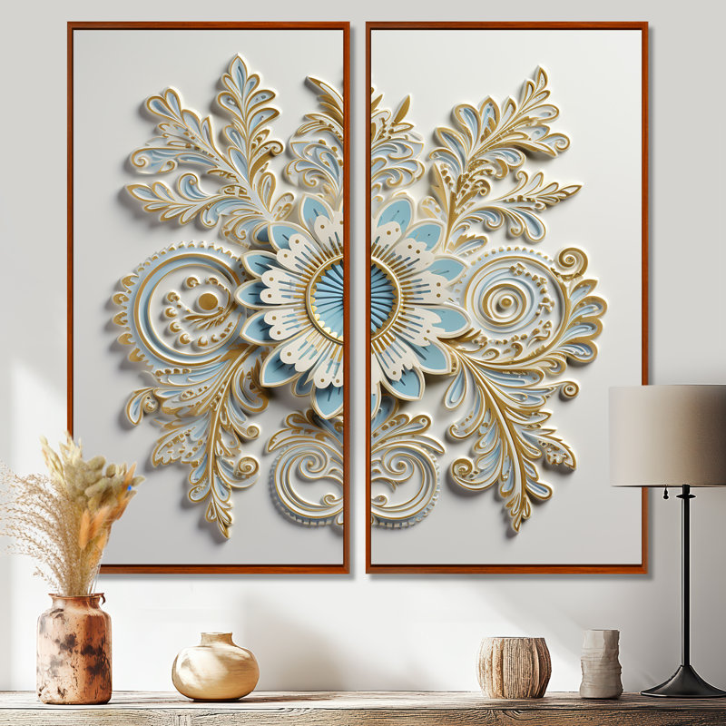 «White Blue Stylish Boho Floral Arrangements», art mural sur toile blanche, H 40 po x l 40 po, Impression encadrée flottante
