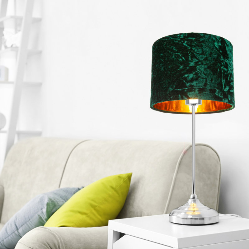 30cm Velvet Drum Lamp Shade, Green, 20cm H x 30cm W x 30cm D