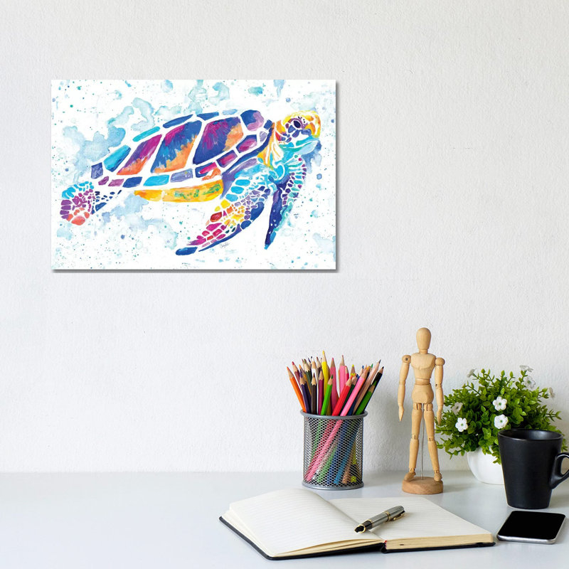 Vibrant Sea Turtle by Chelsea Goodrich - Wrapped Canvas Painting, 20.32 cm H x 30.48 cm W