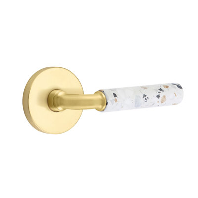 Mortaise intérieure Emtek Select Passage avec rosette à disque et tige R-Bar, levier Terrazzo clair