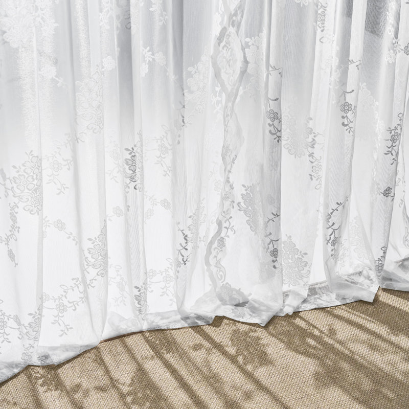  Short Sheer Lace Curtains, Vintage Floral Semi Sheer Privacy Curtains for Kitchen Living Room Bedroom Light Filtering Drapes, Rod Pocket, 2 Panels