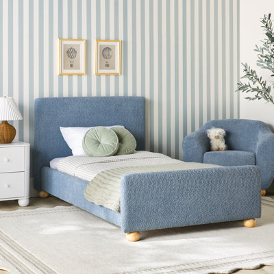 Modern Upholstered Kids Twin Bed Frame With Round Feet
