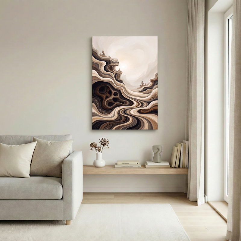Toile abstraite abstraite brune et beige, 30"H x 20"W