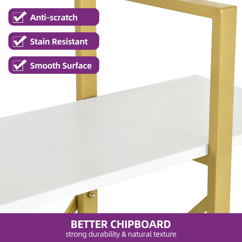 Gold and White 71"H 5-Tier Metal Frame Bookcase