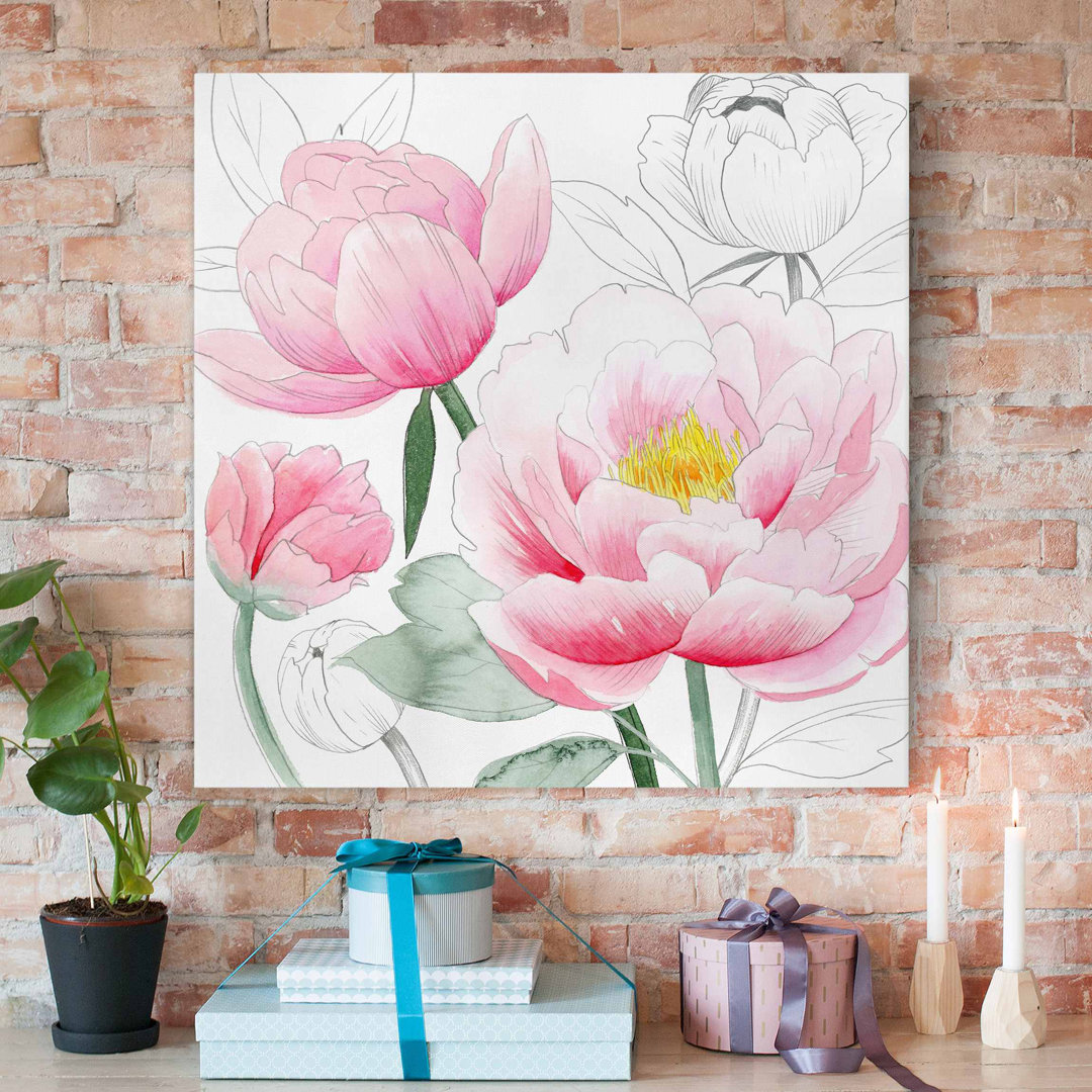 Leinwandbild Drawing Pink Peonies I