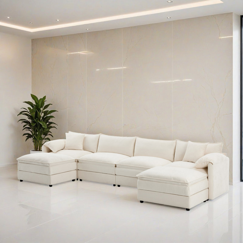 Canapé-lit modulaire 6 pièces pour salon, Chenille crème