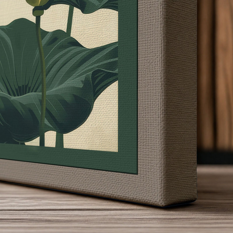 Lotus Bloom Botanical - Wrapped Canvas, 36x24 - 91.4 x 61.0 cm, Taupe Border