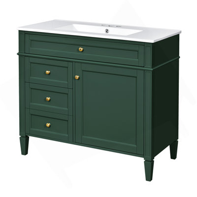 Meuble-lavabo de 36 po avec lavabo supérieur, meuble-lavabo moderne avec 2 tiroirs et tiroir escamotable, meuble-lavabo simple