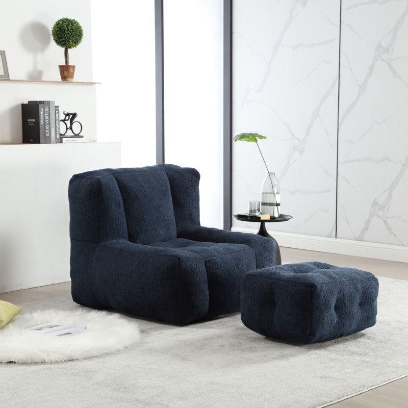 Fauteuil à billes Fluffy, Velours bleu