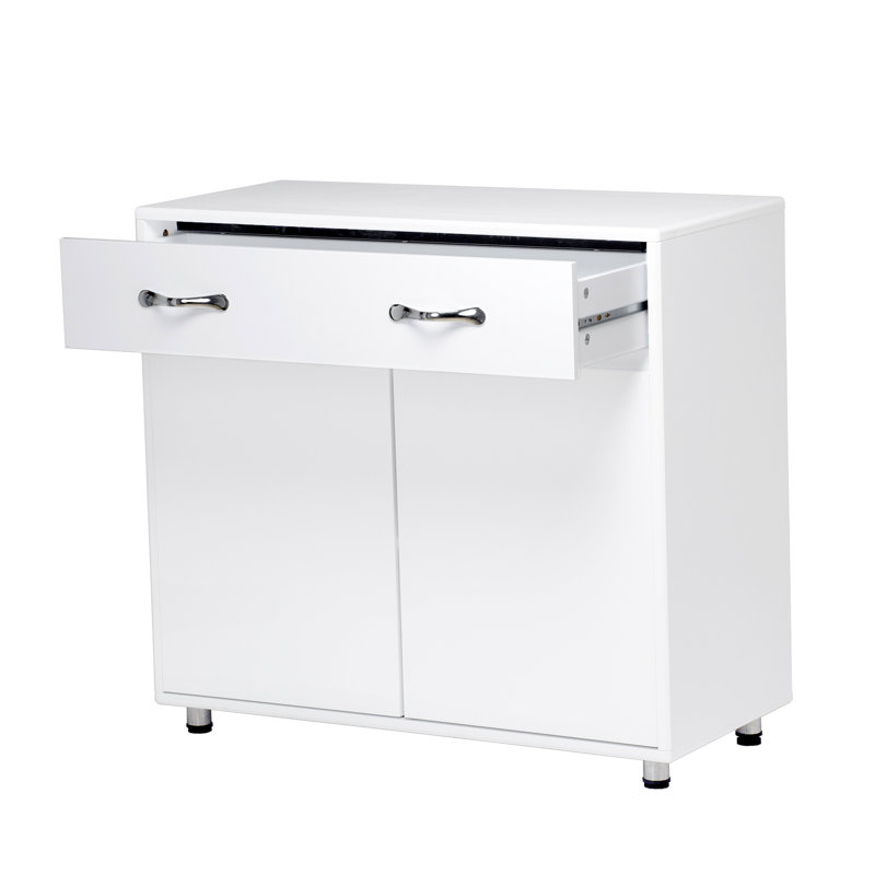 White Two Door Side Table: Versatile Cabinet For Living, Entry, Kitchen, Bedroom. Excellent Painting Process & E1 . Simple Design With Flowing Lines. Assembly Required. Safe Steel Tube Legs Rubber