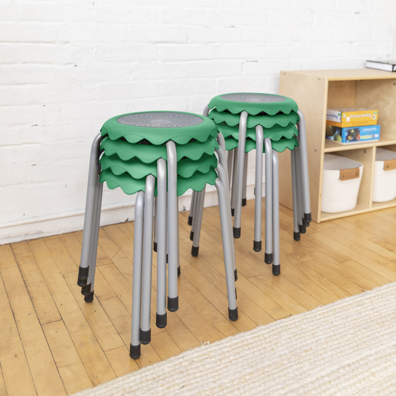 Emerald Green Stackable Plastic Stools with Steel Legs, 8-Piece Set