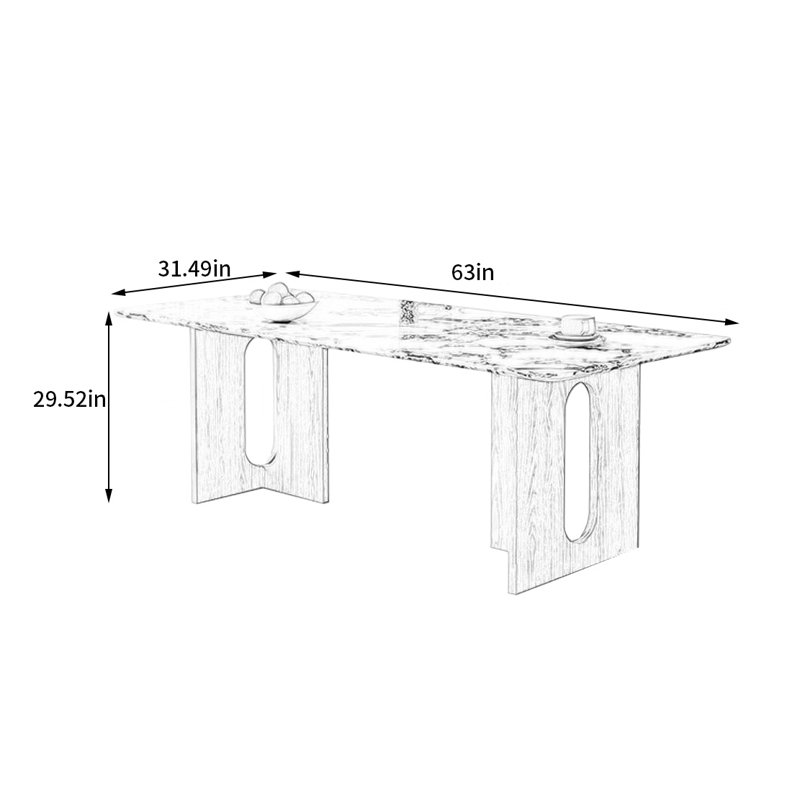 Faux Marble Top Solid Wood Base Dining Table, 31.49" W x 63" L