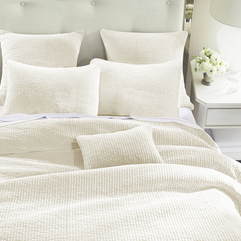 Ensemble de courtepointe rustique en velours de coton Stonewashed, Blanc rétro