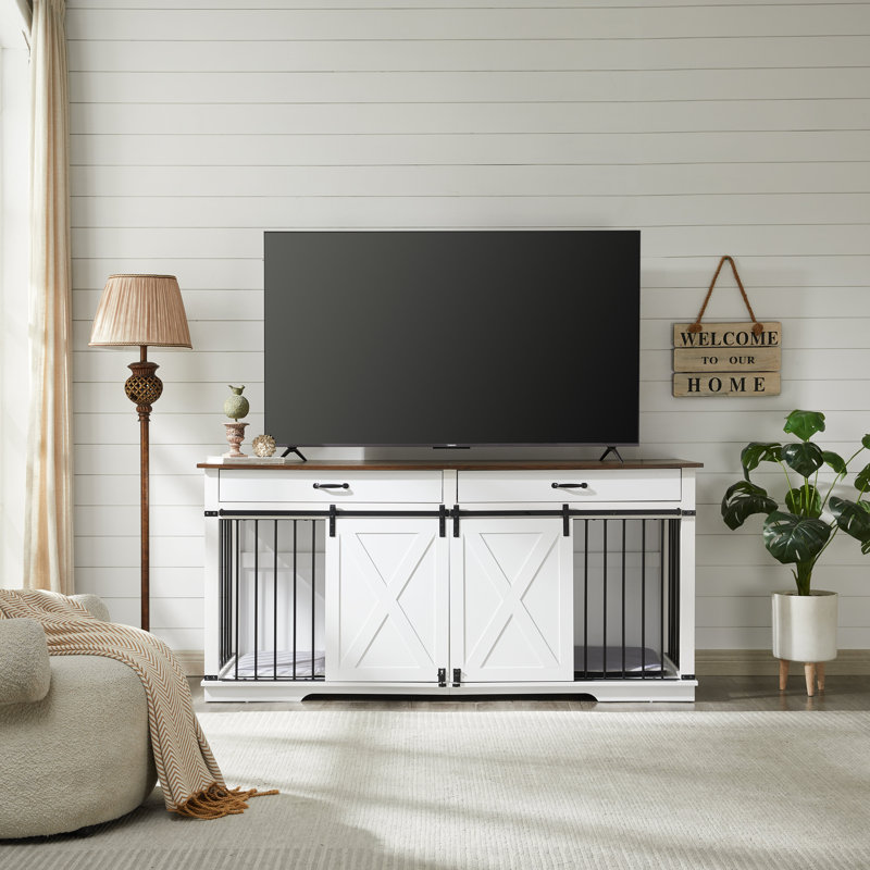 Donjae Wood Furniture Style Crate with 2 Doors, White, 34.3" H x 72.5" W x 23.6" D