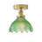 1-Light E26 Flush Mount, Polished Brass & Green Glass, Dimmable Metal Fixture, ETL Listed