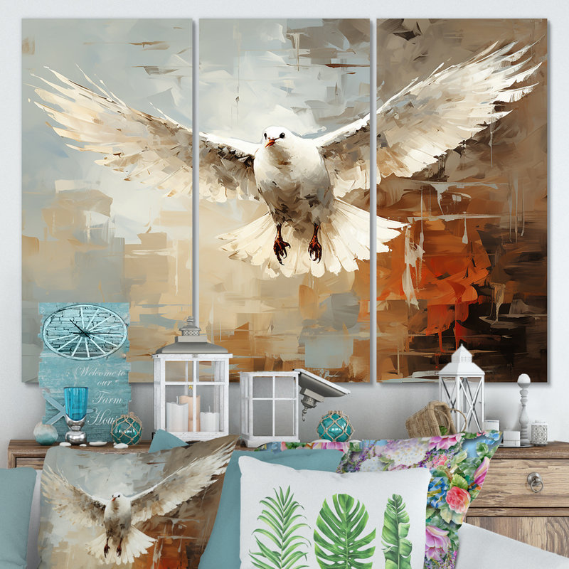 Art mural rétro, vol de mouettes 2, H 28 po x l 36 po, Toile tendue