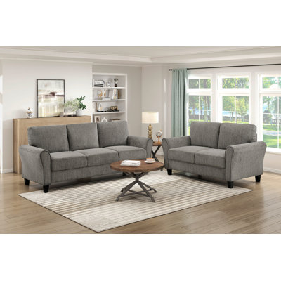 Classic Comfort 2Pc Sofa Set Living Room Furniture Sofa Loveseat Durable Brown Chenille Upholstery Rolled Arms