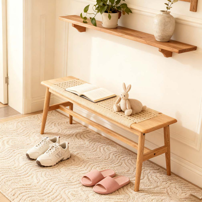 Banc de salle à manger en bois de chêne naturel, H 15,98 po x l 43,31 po x P 11,82 po