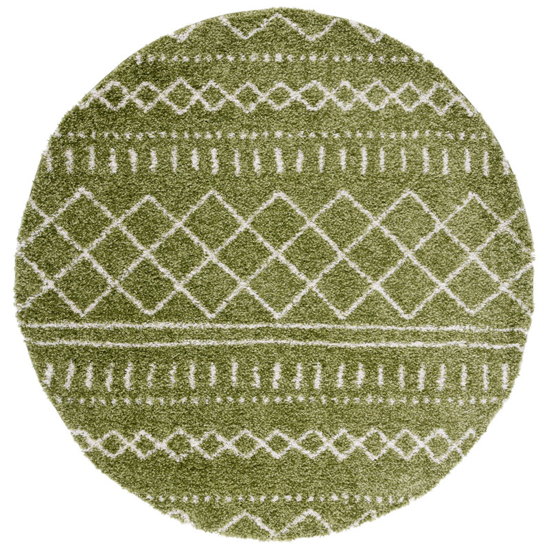 Develin Performance Chevron Rug, Round 6'7", Green/Ivory