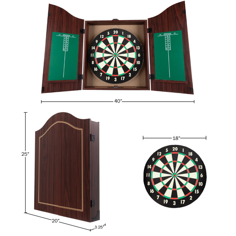 Walnut Finish Bristle Dartboard Cabinet Set with Steel-Tip Darts