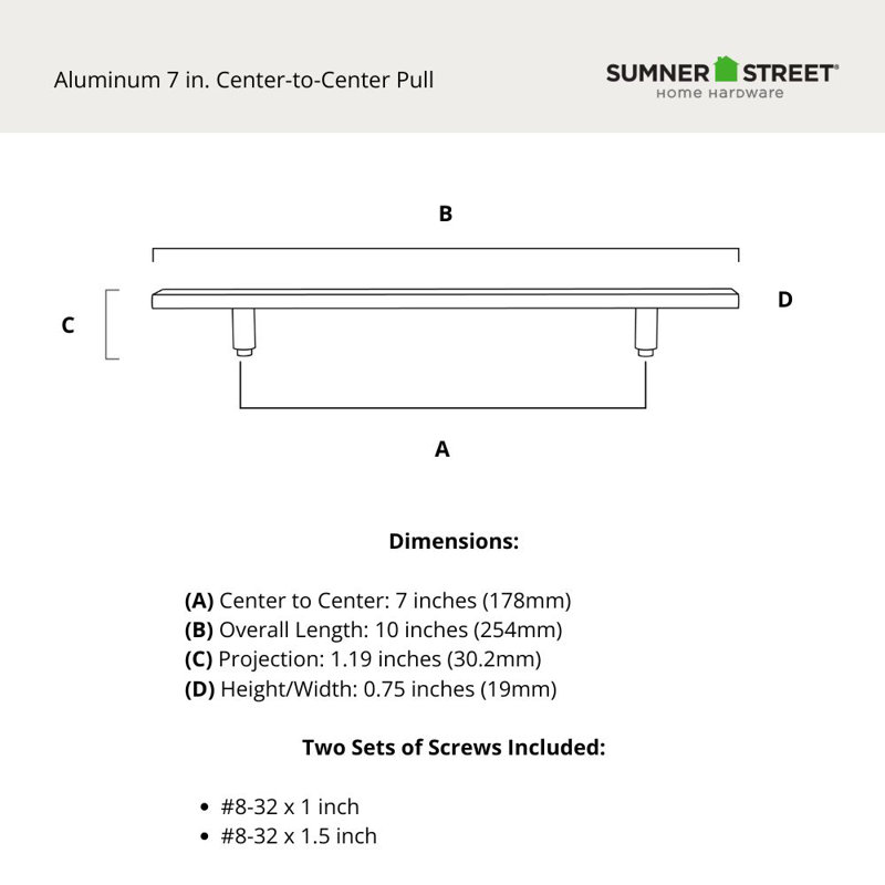 Aluminum 7" Center to Center Bar Pull, 7"